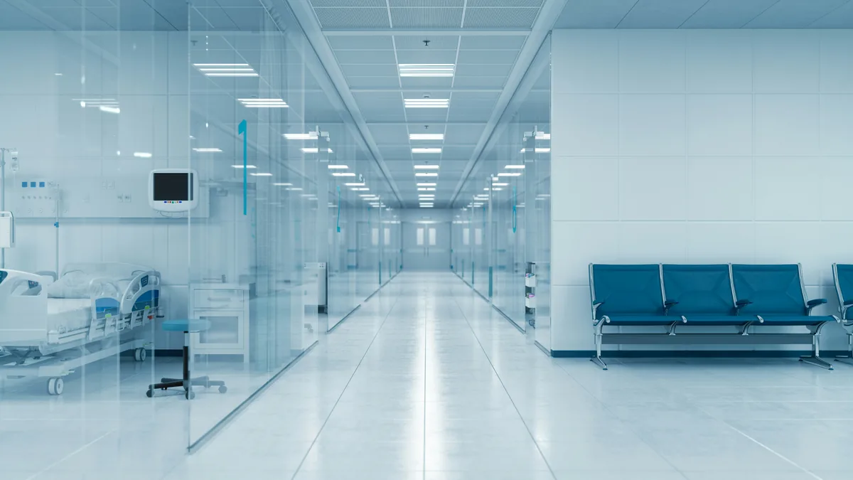 Hospital corridor lined with glass-walled patient rooms – Sutter Health privacy class action