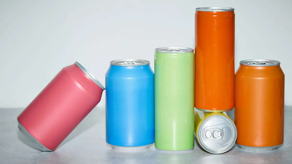 Colorful unbranded soda cans – Poppi soda class action